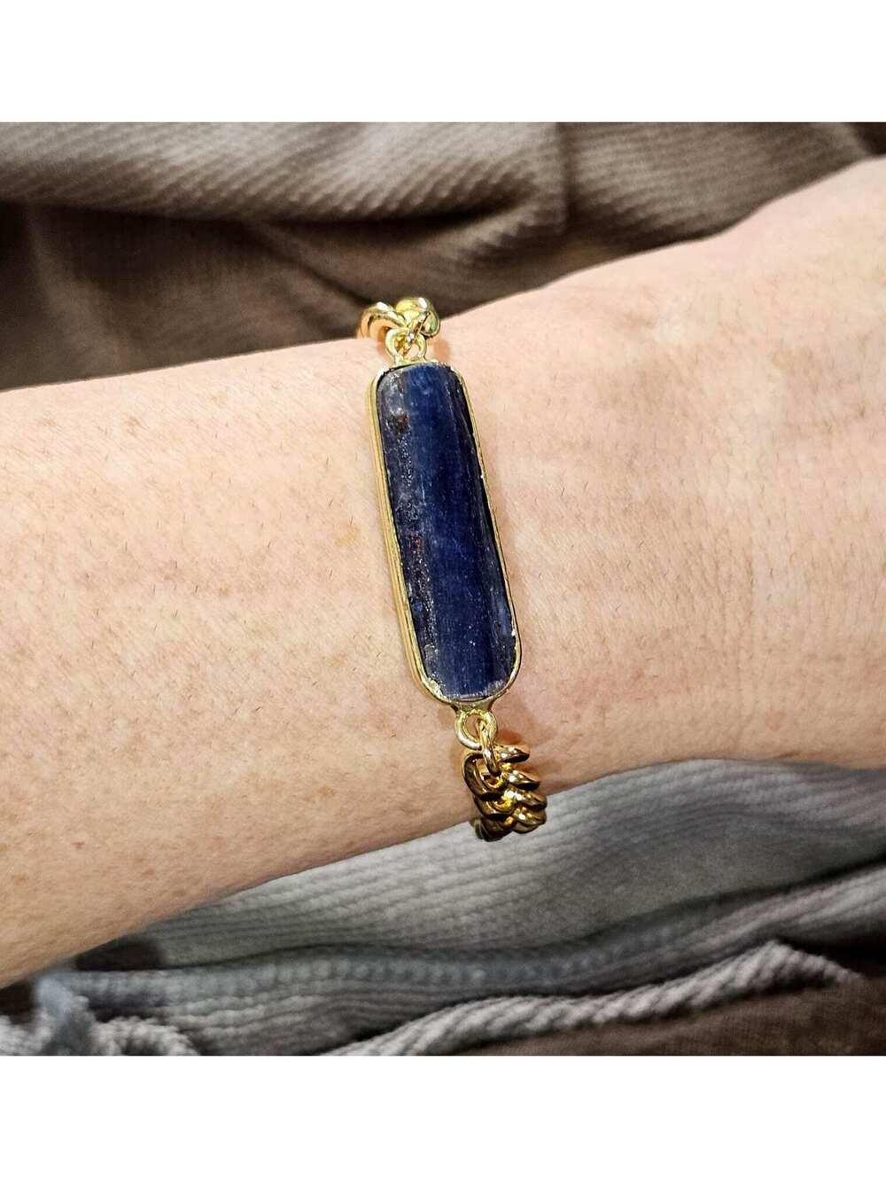 Genuine Blue Kyanite Bracelet - Gold-plated Cuban Link Chain Any Size Unisex